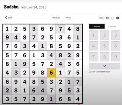 nyt sudoku medium solved feb 24