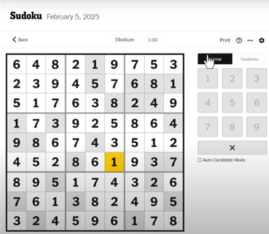 nyt sudoku medium solved feb 5