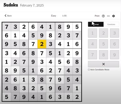 nyt sudoku solved easy feb 7