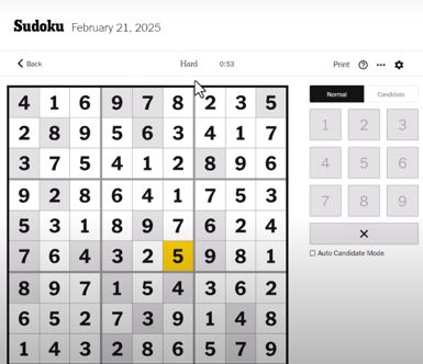 sudoku answer hard feb 21