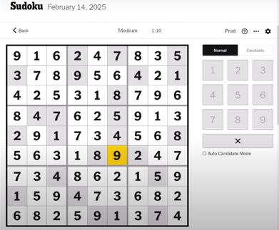 sudoku answer medium feb 14